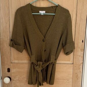 Charter Club Olive Knit Button-Front Belted Cardigan